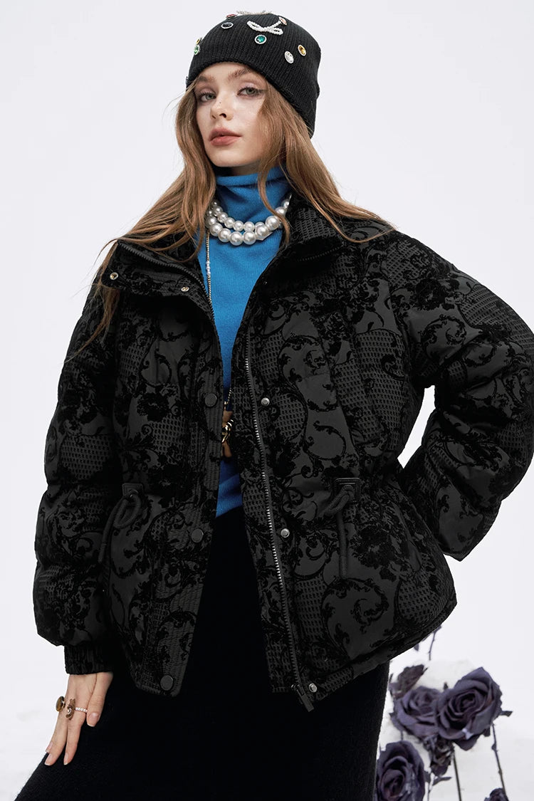 Y2K Gothic Jacquard Long Puffer Coat