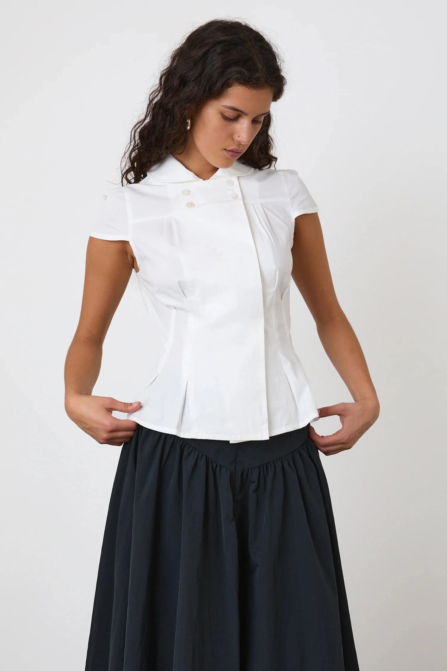 Vintage Doll Collar Double-Breasted Peach Shirt