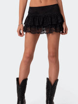 Coquette Floral Lace Ruffle Mini Skirt