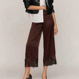 Y2K Satin Lace Trim Wide Leg Pants