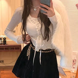Coquette Lace Patchwork Cropped Knit Sweater