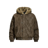 Y2K Retro Hooded Jacket with Faux Fur Collar