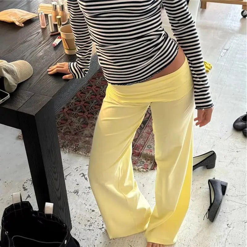 Y2K Fold-Over Wide Leg Sweatpants