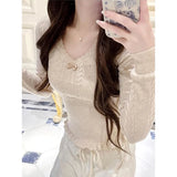 Coquette Bow Crop Knit V-Neck Sweater