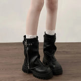 Y2K Belt Buckle Platform Biker Booties