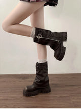 Y2K Belt Buckle Platform Biker Booties