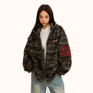 Y2K Camo Zip-Up Loose Hoodie Jacket side view | MAUVSTUDIO®