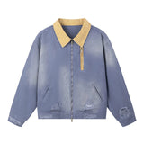 Y2K Ripped Color Block Zip Jacket