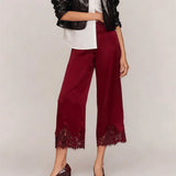 Y2K Satin Lace Trim Wide Leg Pants