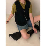 Coquette Irregular Knit V-Neck Sweater Vest