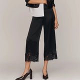 Y2K Satin Lace Trim Wide Leg Pants