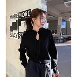 Coquette Hollow Out Hooded Knit Pullover