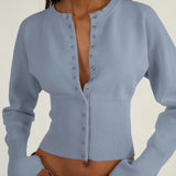 Cardigan slim a coste con scollo tondo chic