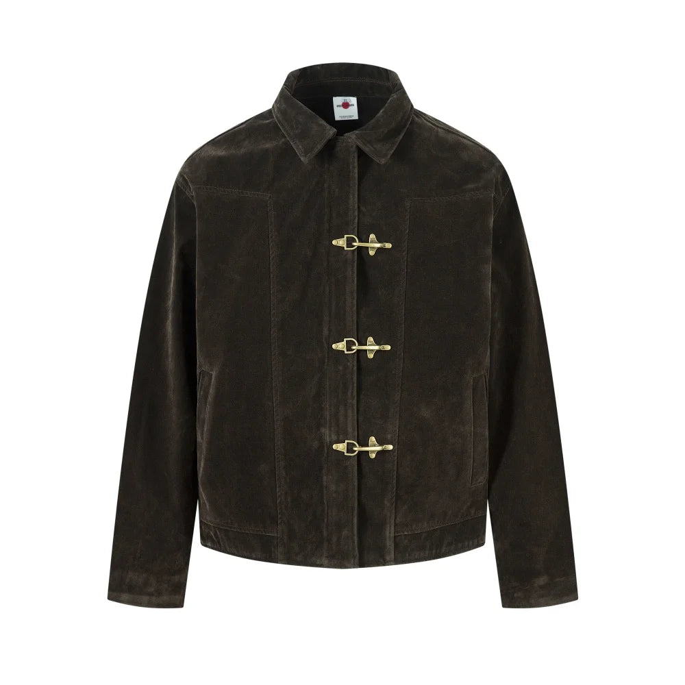 Retro Suede-Effect Jacket Toggle Button Detail