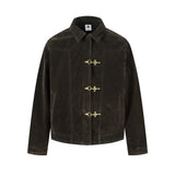 Retro Suede-Effect Jacket Toggle Button Detail