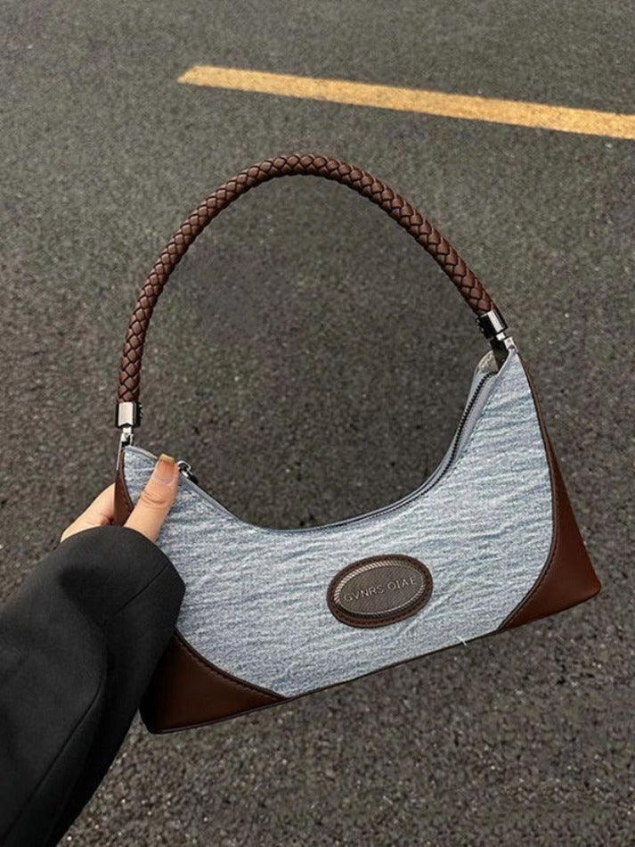 Sac à bandoulière portable en denim rétro-Bags-MAUV STUDIO-STREETWEAR-Y2K-CLOTHING