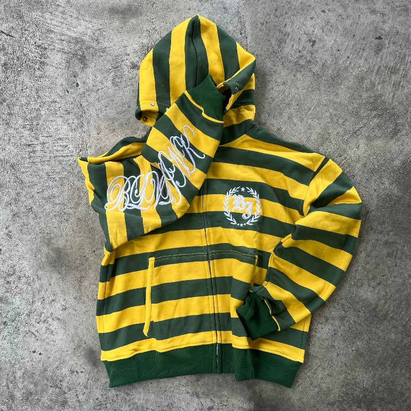 Y2K Stripe Rivet Embroidery Zip Up Hoodie back view | MAUVSTUDIO®