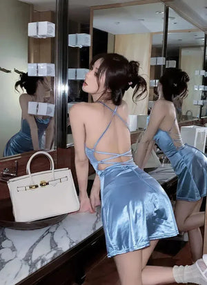 Satin Backless Mini Dress view 2 | MAUVSTUDIO®