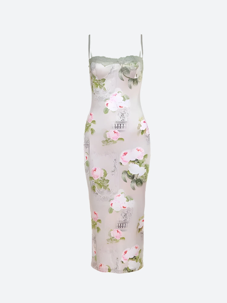 Satin Floral Midi Dress view 4 | MAUVSTUDIO®