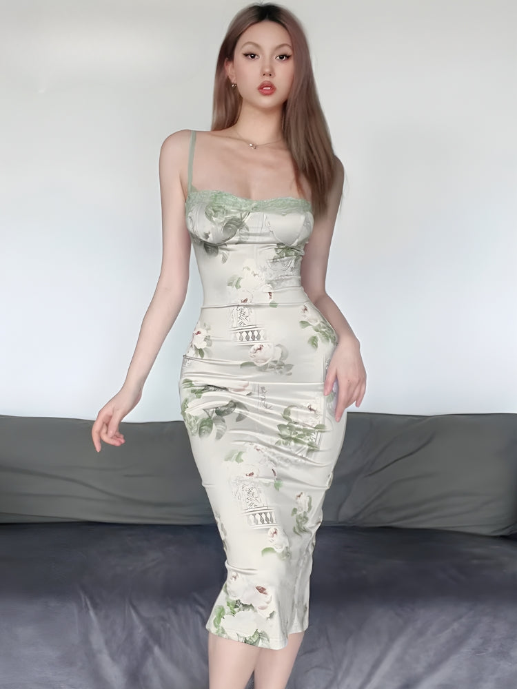 Satin Floral Midi Dress view 8 | MAUVSTUDIO®
