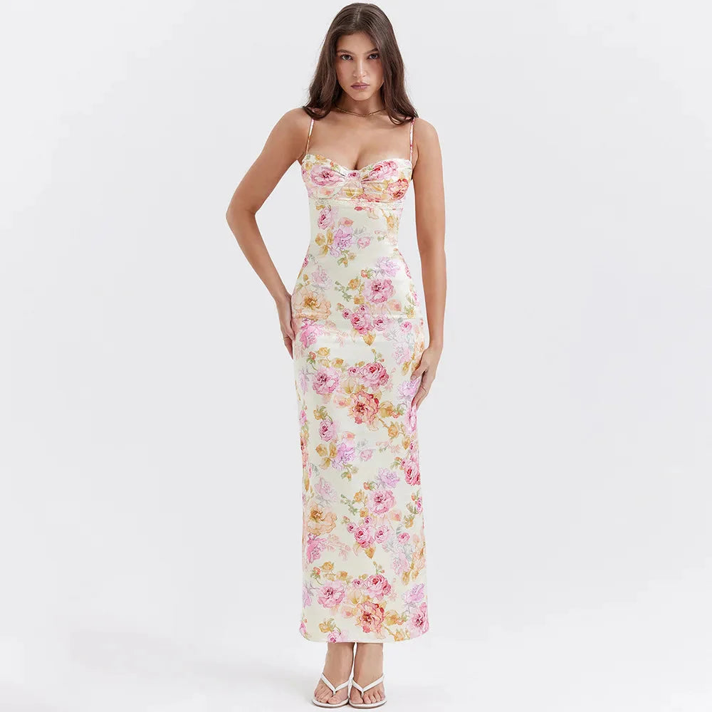 Satin Floral Pencil Maxi Dress – MAUVSTUDIO®