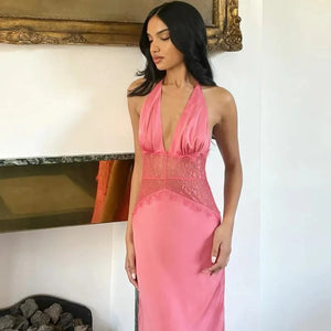 Satin Halter Neck Maxi Dress view 3 | MAUVSTUDIO®