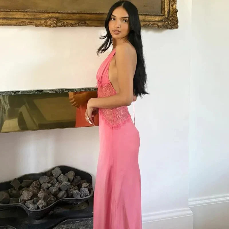 Satin Halter Neck Maxi Dress view 4 | MAUVSTUDIO®