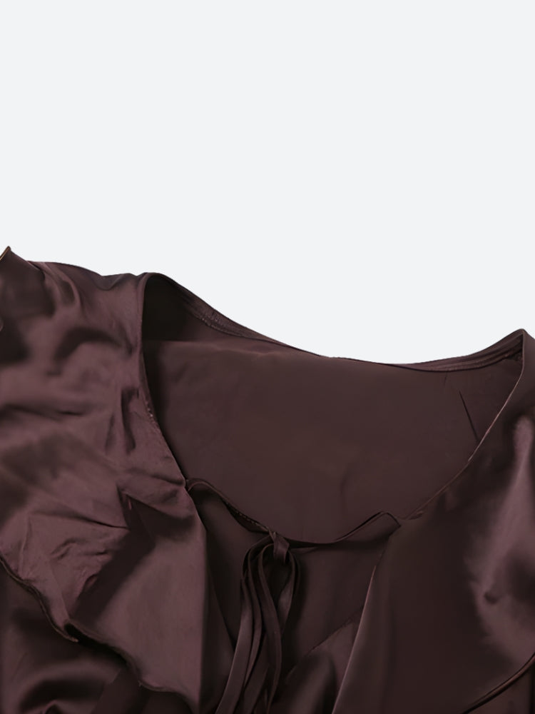 Satin Ruffled Mini Dress view 4 | MAUVSTUDIO®