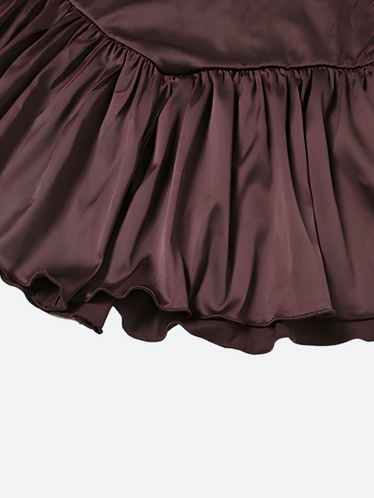 Satin Ruffled Mini Dress view 5 | MAUVSTUDIO®