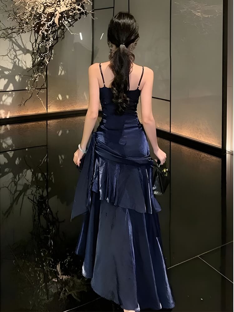 Satin Tiered Maxi Dress view 3 | MAUVSTUDIO®