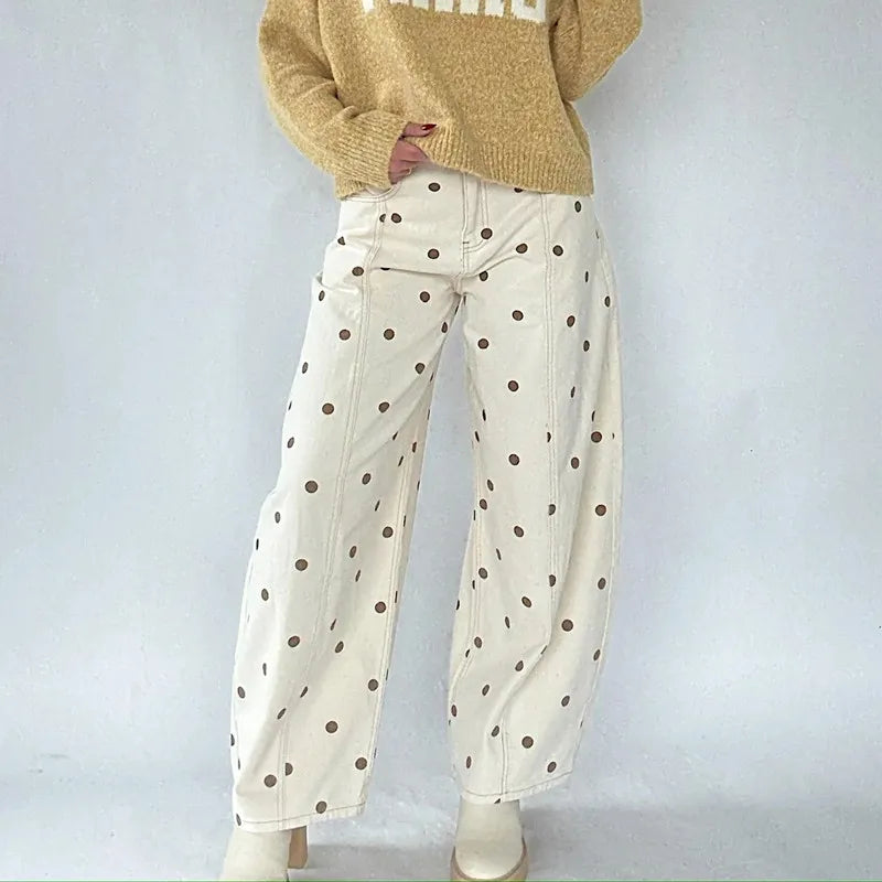 Y2K Polka Dot Distressed Wide Leg Jeans
