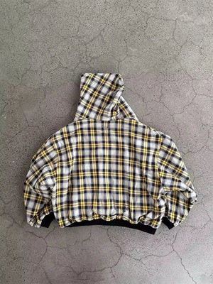 Y2K Plaid Double-Sided Zip-Up Hoodie side view | MAUVSTUDIO®