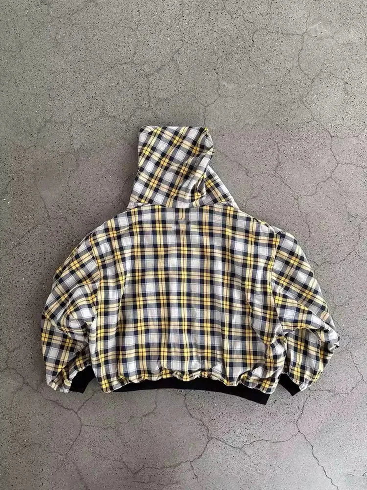 Y2K Plaid Double-Sided Zip-Up Hoodie side view | MAUVSTUDIO®