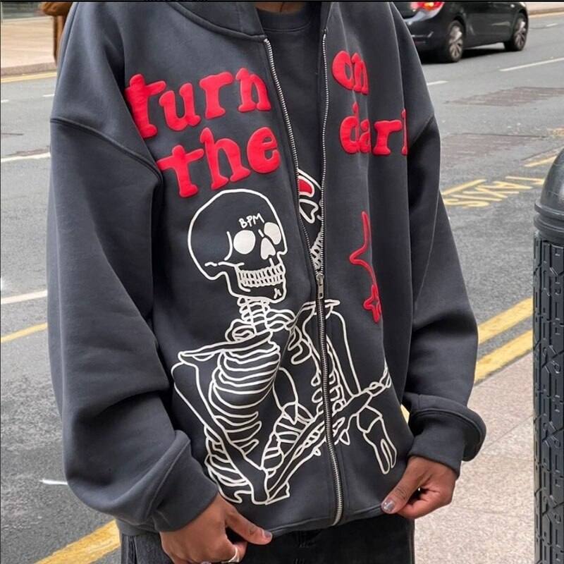 Skeleton Zip-Up Hoodie - Y2K Streetwear – MAUVSTUDIO®