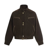 Y2K Suede Zip Jacket with Stand Collar