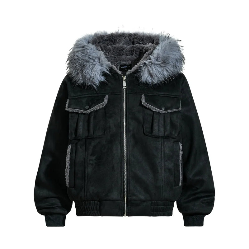 Y2K Fur Hooded Padded Jacket Multi Pockets – MAUVSTUDIO®