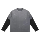 Distressed Splatter Print Ripped Layered Tee