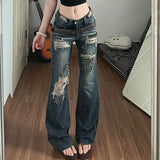 Y2K Riveted Distressed High Waist Straight Jeans