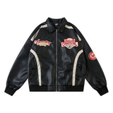 Y2K Embroidered PU Leather Racing Jacket