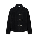 Retro Suede-Effect Jacket Toggle Button Detail