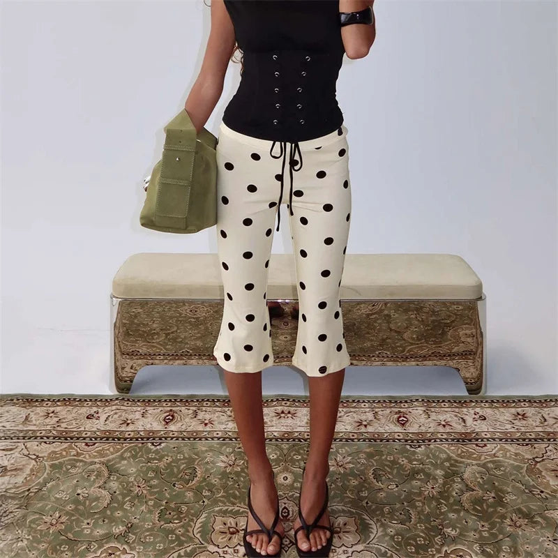 Y2K Polka Dot High Waist Capri Pants