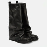 Y2K Pleated Square Toe Knee-High Boots