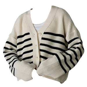 Self Made Striped Cardigan-Cardigan-MAUV STUDIO-STREETWEAR-Y2K-CLOTHING