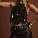 Sequined Backless Halter Top – MAUVSTUDIO®