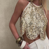 Sequined Backless Halter Top – MAUVSTUDIO®