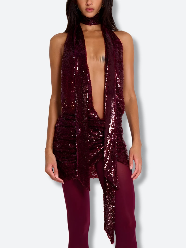Sequined Backless Mini Dress view 2 | MAUVSTUDIO®