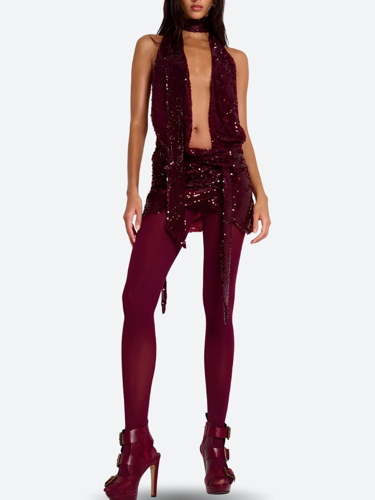 Sequined Backless Mini Dress view 3 | MAUVSTUDIO®