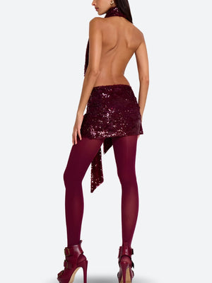 Sequined Backless Mini Dress view 4 | MAUVSTUDIO®