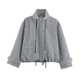 Vintage Plaid Stand Collar Cropped Zip Jacket