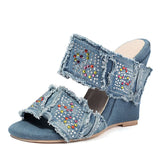 Y2K Crystal Denim Kitten Heel Mule Sandals